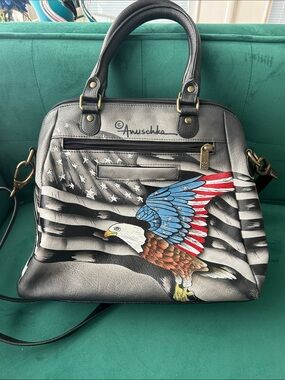 Anuschka Painted Leather Satchel in Multicolor Americana Eagle
